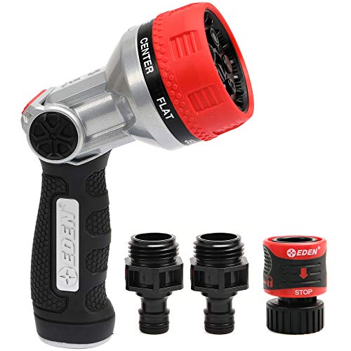 Eden 94805 Metal Thumb Control Heavy Duty Garden Hose Nozzle, High Pressure Water Sprayer W/ 7 Adjustable Patterns, W/Quick Connect Set for Plants, Lawn, Garden - style: 7-Pattern
