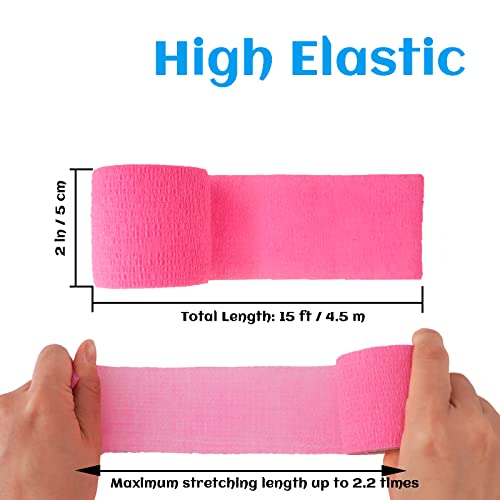 24 Pack Self Adhesive Bandage Wrap 2 Inch, Athletic Elastic Non Woven Cohesive Bandage for Sports, First Aid Medical, Wrist, Ankle Sprains, Swelling and Vet Wrap (Hot Pink) - color: 2 Inch-24 Count Hot Pink