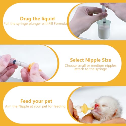 Kitten Nursing Nipple with Syringe, Wide Mouth Angled Puppy Feeding Bottles, with Ventilation Valve Resistant Tearing for Puppies, Kittens, Rabbit, Small Wildlife (S Nipple,Yellow) - color: Yellow, size: Model 1