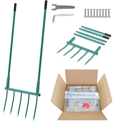 Broad Fork Garden Tool, 5 Tines Heavy-Duty U-Shaped Hand Tiller | 55 Inch Detachable Ergonomic Broadfork for Digging, Cultivating & Loosening Soil, Gardening & Farming