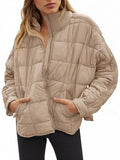 GeGekoko Women's Lightweight Oversized Long Sleeve Zip Water Resistant Packable Puffer Jacket Warm Short Winter Coat - color: Khaki, size: Medium