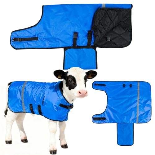2pcs All-Weather Calf Blanket with Fleece Lining & Windproof Shell - Versatile Goat Blankets for Winter and Durable Sheep Blanket with Full Belly Coverage (Blue 2pcs) - color: Blue