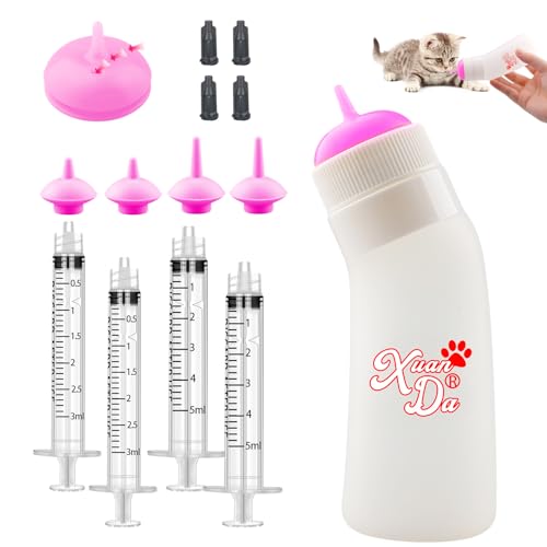 Pet Feeding Nipple with Syringe, Soft Silicone Nursing Pet Feeding Bottle, Ventilation Valve Resistant Tearing for Puppies, Kittens, Rabbit, Small Wildlife (S Nipple,Pink) - color: Pink-S Size