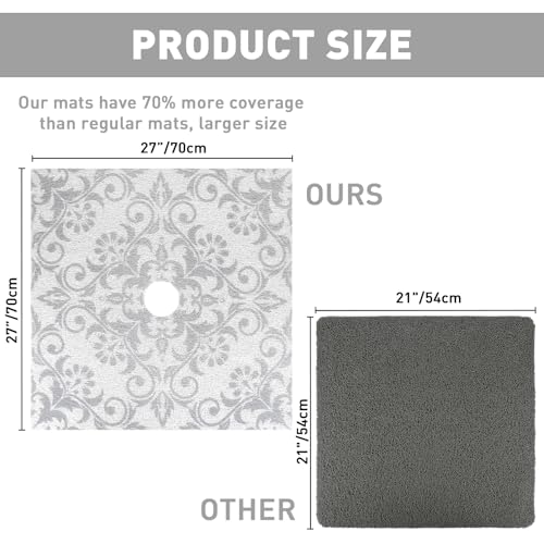 Square Shower Mat Non Slip: 27 x 27 Inch Large Shower Mats with Drain Hole in Middle - PVC Loofah Anti Slip Shower Floor Matt for Inside Shower - color: Geometric Line, size: 27" x 27" (Square)
