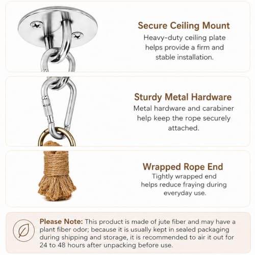 Extra Long 7.9Ft Jute Rope Cat Wall Climber - Heavy Duty Wall Mounted Cat Climbing Pole with Secure Hooks, Indoor/Outdoor Furniture for Active