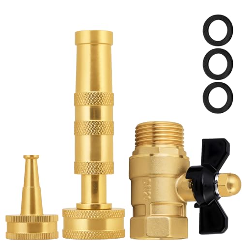 Adjustable High Pressure Garden Hose Nozzle - Brass Nozzle & Ball Valve, Short Handle with Large Flow Diameter, 3/4 GHT Thread for Car Washing, Garden Watering & Cleaning - color: Sprinkler+Nozzle+Valve D