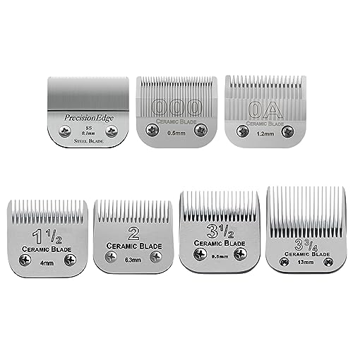 Replacement Blades set compatible with Oster Classic 76/Andis dog Clippers | Includes 7 detachable blades，Cut Length 1/150" to 1/2"，7 Pack - color: 0.5MM-13MM(7 PACK)