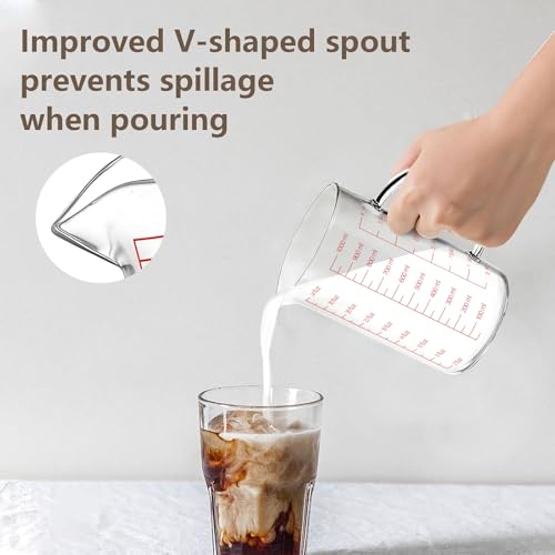 WhiteRhino Glass Measuring Cup,34oz/4Cup/1000ml Liquid Measuring Cups, Measuring Cup With Handle and V-Shaped Spout, Glass Beaker with Three Scales (OZ, Cup, ML), Dishwasher/Freezer/Microwave Safe - color: 4 Cup / 1000ml / 34oz - Glass