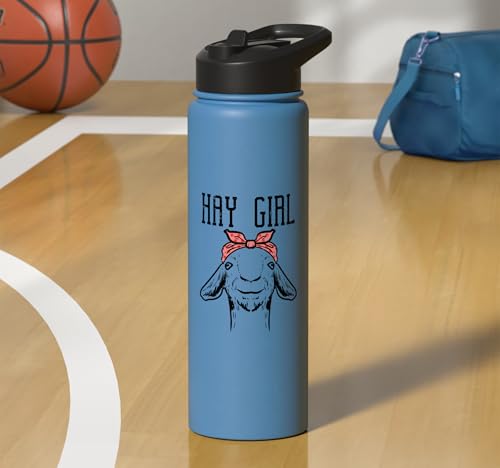 Hay Girl Goat Funny Farm Animal Girls Kids Toddler Women Stainless Steel Insulated Water Bottle - color: Light Blue