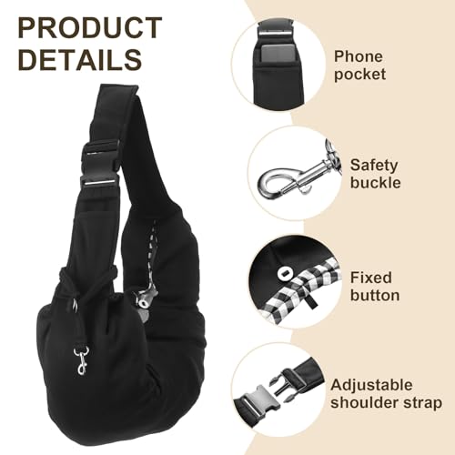 Dog Sling Carrier for Small Dogs and Cats Up to 16.5 Lbs, Adjustable Buckle with Pocket Pet Sling Carrier Safety Harness, (Black, 1 Pcs) Intended for Outdoor/Camp/Travel - color: Black