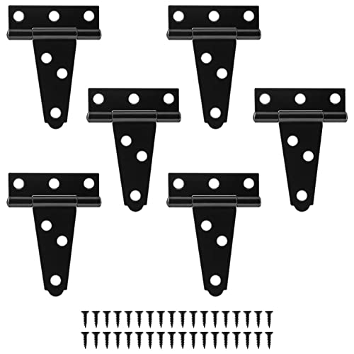 Murtenze 6Pack 2 Inch Black T-Strap Shed Hinge | Barn Door Hinges, Heavy Duty Gate Strap Hinge, T Hinges for Barn Door, Shed or Wooden Fences - color: Black, size: 2 Inch - 6Pack