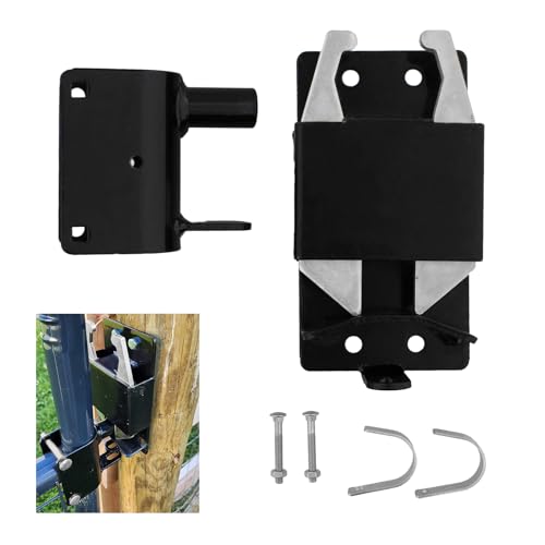 2-Way Lockable Gate Latch, Heavy Duty Automatic Slam Latch for 1.62" to 2" Round Tube Metal Gates, Double Direction Fence Gate Hardware for Livestock Cattle Pasture, Black