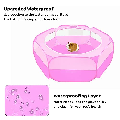 Amakunft Small Animal Playpen with Mesh Cover 47x23.6x15in – Portable Pop-Up Bunny Play Pen| Foldable and Breathable Indoor Outdoor Chick Brooder Box for Guinea Pig, Hamster, Rabbit, Kitten - color: Pink