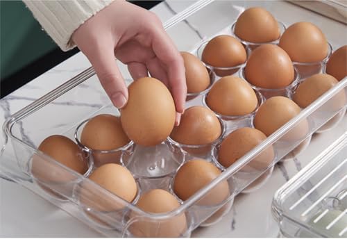 Egg Holder for fridge with Lid, Clear Plastic Egg Storage Container Refrigerator Organizer Bins, Stackable Tray Holds 18 Eggs Trays Storage (1 pack, 18 Eggs)