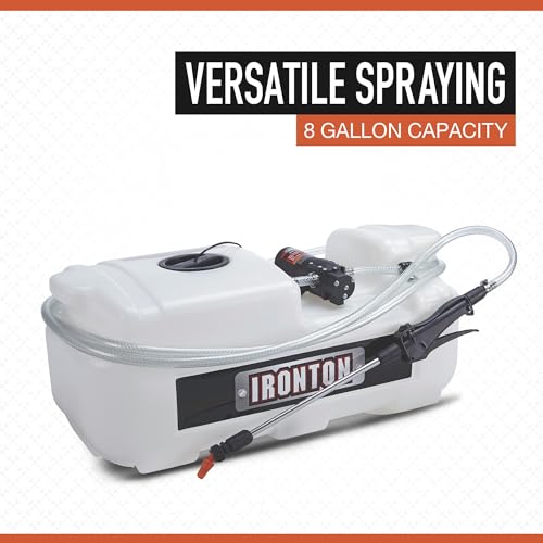 Ironton 12V Sprayer Pump, 8-Gallon, 1 GPM, 12V, 12ft. Vertical Spray Reach | Santoprene/Viton components, 11ft. hose, Compact property spraying, Targeted application, Lawn/garden use - size: 8 Gallon