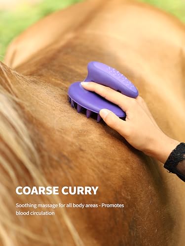Harrison Howard Horse Grooming Kit 9 Piece with Tote Bag, Non-Slip Horse Brush Set for Shedding, Bathing, Hoof Care, Mane & Tail Grooming, Equine Grooming Supplies Purple - color: Purple