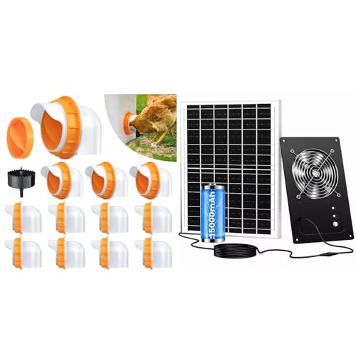 Chicken Feeder Port 12 Pack Orange, Solar Fan for Chicken Coop with Battery & Timer
