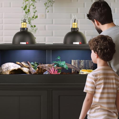 2 Pack Reptile Light Fixture, 8.5in Deep Dome Reptile Heat Lamp Fixture with Switch, Dual Terrarium UVB Basking Light Fixture for Chameleons Chicks, Suitable for E26 Bulbs Up to 150W - size: 8.5IN 150W