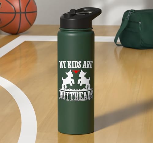 My Kids Are Buttheads Funny Goat Lover Goat Mom Farmer Stainless Steel Insulated Water Bottle - color: Dark Green