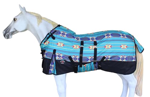Challenger 1200D Turnout Waterproof Rain Horse Sheet Light Winter Blanket 378B - color: Turquoise Aztec, size: 74 inches
