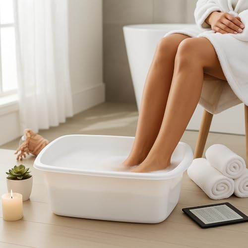 Tribello Plastic Wash Tub Dishpan Basin and Foot Bath for Soaking Feet, Laundry Hand Wash Bucket, Dish Pans for Washing and Storage Cleaning Supplies - 12 Quarts - Heavy Duty - Made in USA (White) - color: White