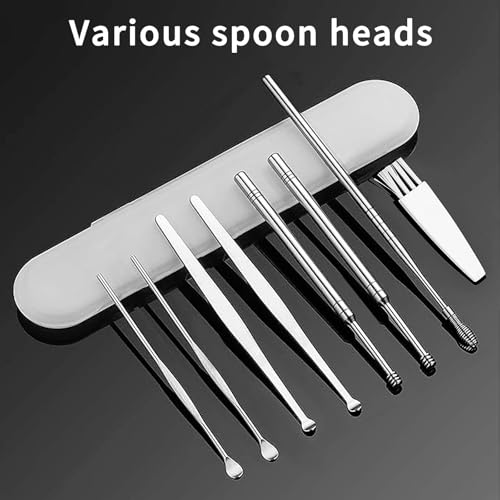 8 Pcs Ear Pick Earwax Removal Kit, Ear Cleaning Tool Set, Ear Cleaner Curette Ear Wax Remover Tool with a Cleaning Brush (Sliver) - color: Sliver