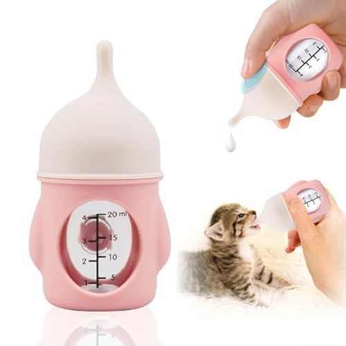 Ergonomic Pet Nursing Bottle,Puppy Bottles for Nursing Puppy Milk - 20ml Slow Flow Kitten Bottle Feeding kit for Newborn Kittens/Puppies/Small Animals, Easy-Clean Silicone Feeder (‌Pink‌) - color: ‌Blush Pink‌