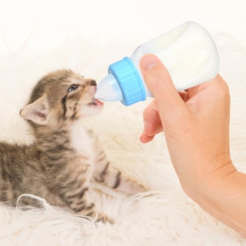 POPETPOP Kitten Feeder Bottle Set 4Oz with Leakproof Baffle Cleaning Brush Pet Nursing Kit for Puppies Newborn Small Animals Food Grade Material