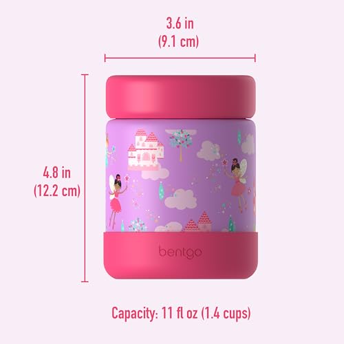 Bentgo Kids Stainless Steel Leak-Proof Food Jar for Hot or Cold Food | 11 fl oz Double Insulated Container with Removable Silicone Bumper, Dishwasher Safe, Easy Open Lid, Ages 3+ (Fairies) - color: Fairies