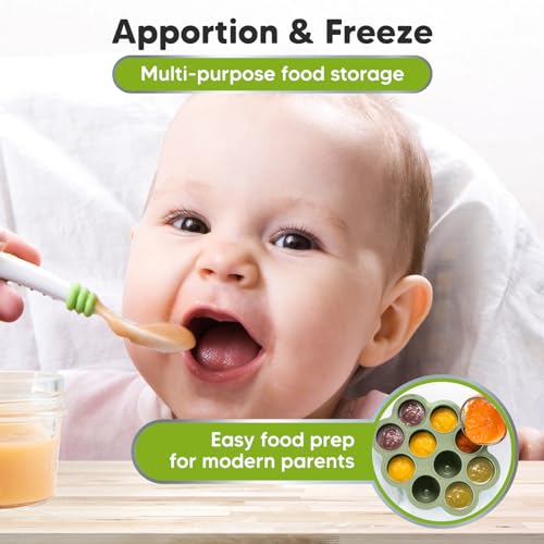 KeaBabies Silicone Food Freezer Trays with Lid, 2oz x 10 Pods (Sage) | Baby Food Storage Containers, Easy Puree Meal Prep, Breast Milk Silicone Freezer Molds, Dishwasher, Microwave Safe, BPA-Free - color: Sage