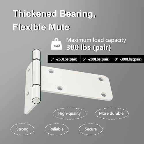2 Pack 6" Door Hinges,280 Lbs Capacity Heavy Duty Gate Hinges | Matte white T-Strap Shed Gate Hinges, Barn Door, Shed Doors, rust-resistant,durable(6 inch - 2 Pack)-Patent Pending - size: 6 inch - 2 Pack