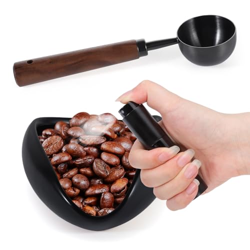 3pcs Coffee Bean Dosing Cup Set, Ceramic Cup Dosing Spoon Spray Bottle | Coffee Bean Dosing Cup Set in Gift Box, Static Reduction Precise Measuring for Espresso Tea Coffee Bar Accessories Kit - color: Black