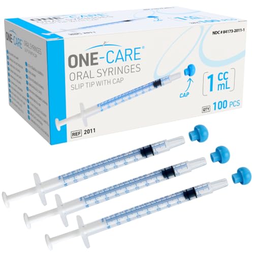ONE-CARE 1ml Oral Syringe w/Cap, Slip Tip Liquid Dispensers, 100/Box | Precise Dosing, Infants-Oral Feed, Accurate Graduation, Individually Wrapped, Food-Grade Plastic, Adult & Pet - size: 1ml