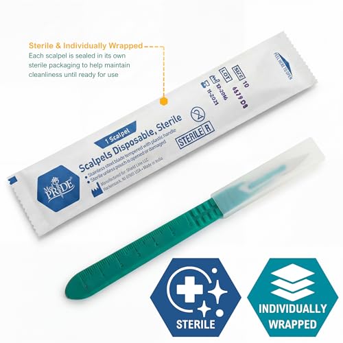 MED PRIDE Disposable Surgical Scalpels, Sterile, #10 Steel Blade, 10-Pack - style: #10