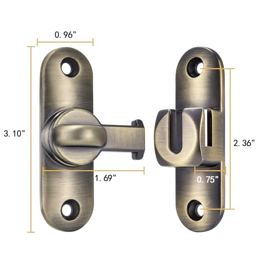 Bronze 90/180 Degree Barn Door Latches,Flip Gate Lock | Zinc Alloy Flip Gate Latches,Right Angle Door Lock,for bedroom,garage,sliding door,window,cabinet,drawer,pet enclosures - color: Bronze