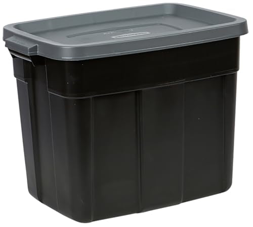 Rubbermaid 6-Pack Heavy Duty Durable 3 GAL Totes for Storage with Snap Lids and Handles, Plastic Storage Bins Stackable Black Gray for Home and Garage (3 GAL - 6 Pack Solid Black and Grey) - size: 3 Gal - 6 Pack
