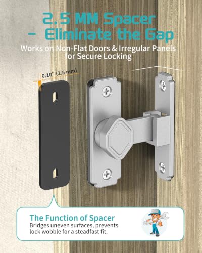 90 Degree Barn Door Latch with Thickened Spacer for Barn, Cabinet | Flip sliding door lock, security gate latches, aluminum alloy, for bathroom, screen, fence, sliding door - color: Silver