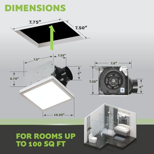 Homewerks 7105-12-BN Bathroom Fan with Light 100-CFM 2 Sones Square Ventilation Fan Dimmable LED Light and Magnetic Trim Ring Brushed Nickel - color: 100 CFM Brushed Nickel Square