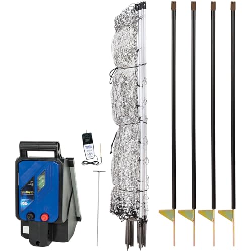 Premier 1 PoultryNet® Plus, Starter Kit for Chickens – 42"H x 100'L | White/black. Includes solar energizer, support posts & tester. Double spike, posts every 6.8 ft to reduce sag. For chickens.