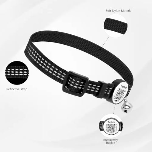 2-Pack Reflective-Breakaway Cat Collars with Bells with QR Code Name Tag, Cat ID Tag Personalized,Smart ID tag Cat Collar,Ideal for Girl Cats Male Cats Kittens Puppies (Black&Pink,NO airtag Holder) - color: Dot matrix reflective - Black & Pink