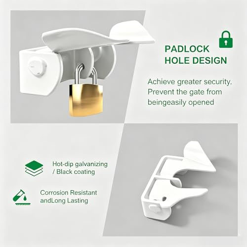 Wall Mount Butterfly Latch 1-3/8" to 1-5/8", Gate Fork Lock with Padlock Hole, Chain Link Fence Parts, Gate Fork Latch,Chain Link Fence Gate Latching Hardware (White) - color: White