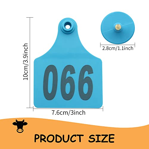 100PCS Cattle Ear Tags 001-100 Numbered Plastic Farm Identification | 4.1x3 Inch Oversize Tags for Cattle Cows Goats Sheep Pigs Hog Calf, Laser Printed Herd Management (001-100, Blue) - color: Blue