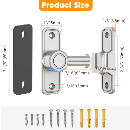 Sliding Barn Door Lock, 90 Degree Locks, 2 Pack-Silver | Flip Gate Latches for Garden, Bathroom, Outdoor, Garage, Window, Barn Doors - color: 2 Pack-Silver
