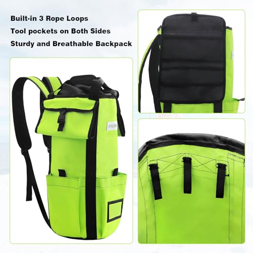 AOLEBA Arborist Rope Storage Bag Tree Climbing Rock Rope Bucket Backpack Rope Storage Bag Large Capacity 1680D Thicken Nylon Material with Hand Straps, Side Pockets - color: Neon Green