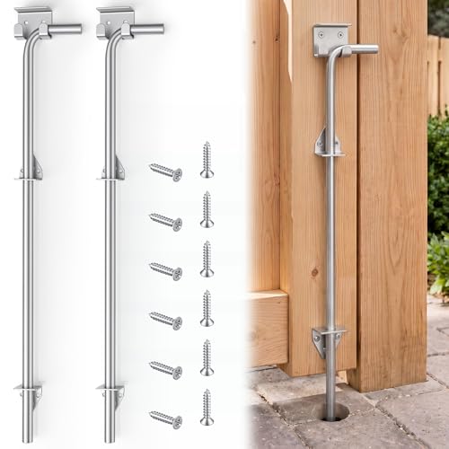2 Pack,24" X 5/8" Cane Bolt Heavy Duty Drop Rod for Gate | Zinc Plating Gate Latch for Wooden Fence Metal Floor Latch Both Vertical and Horizontal