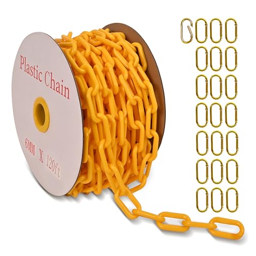 120 Feet Plastic Barrier Chain Yellow,1.5-Inch Link Diameter Safety Barrier Chain，Large Plastic Chain，6MM Plastic Barrier Chain，Plastic Chain Links - color: Yellow, size: 1-1/2 in-120feet