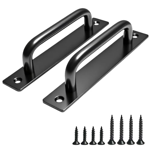 2PCS 7 Inches Barn Door Handle, Premium Black Gate Handle | Sturdy Black Sliding Door Pull Handles for Kitchen, Cabinet, Bathroom, Closet, and Easy Install - size: 7 Inches