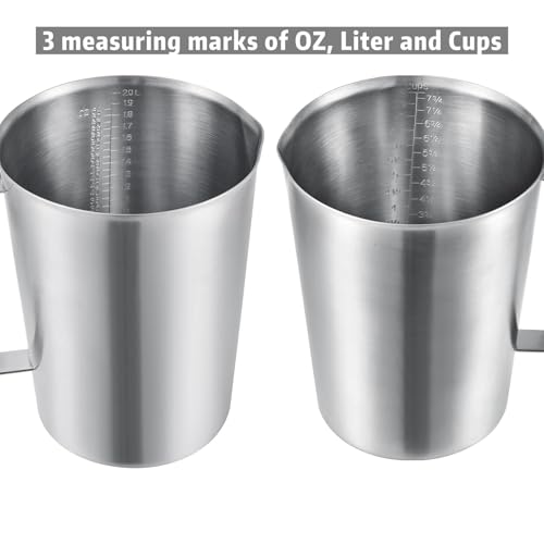 64Oz/8Cup Stainless Steel Pitcher (SUS304), 2 Liter Metal Container for Water, Milk, Liquid with Handle with Engraved Markings, Silver - size: 2000ML
