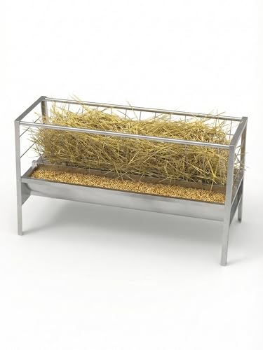 Pasture Feeder, 90 Gallons Multiple Sided Goat Hay Feeder, Stainless Steel Hay Rack with 27'' Wide Tray for Goats, Sheep, Horses, Lamb, Ease of Assembly, Detachable Grain Tray, Silver - style: Stainless Steel