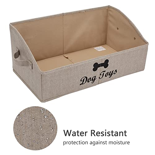 dog toy basket Large dog toy bin dog toy box storage box - Foldable Fabric Trapezoid Organizer Boxes with Handle, Collapsible Basket for Dog Toys (KhakiStripe-DOG) - color: KhakiStripe, size: Large - Dog Toys